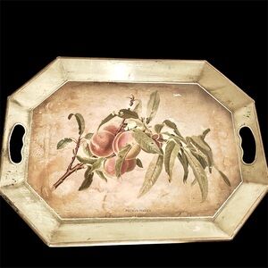 Octagon Shaped Distressed Metal Serving Tray Decoupaged Fruit Design Hanger 3 Lb